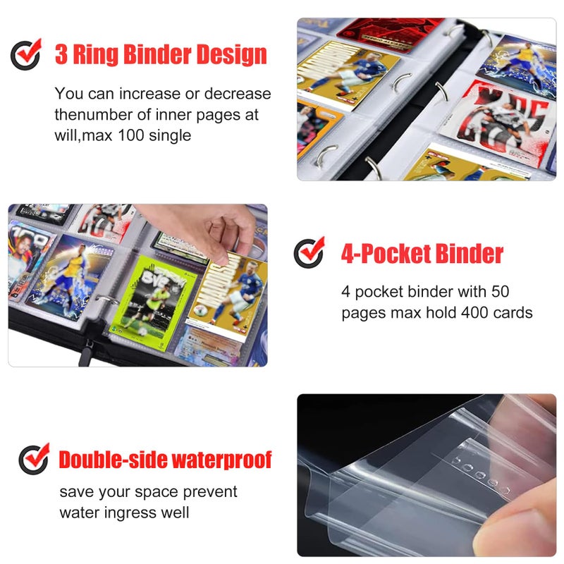 WTVIDAS Soccer Card Binder 400 Pockets for Soccer Trading Cards Collectors Portable Waterproof Card Storage Book with Removable Clear Sleeves Compatible with Soccer Cards 2025-26 - Image 5
